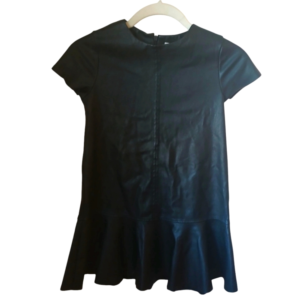 Zara Girl's Faux Leather Dress With Ruffle Size 7